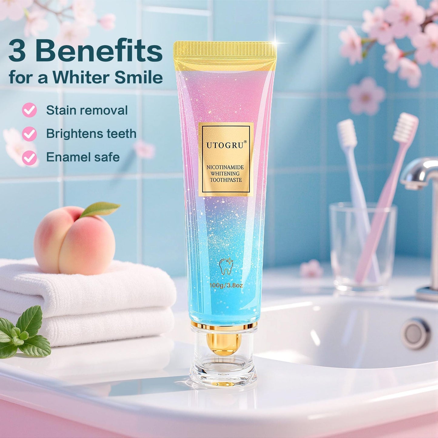 [Pack of 3, each only ¥10]Niacinamide Whitening Toothpaste  ,Cleaning your teeth and making you shine,for adults,flouride free.